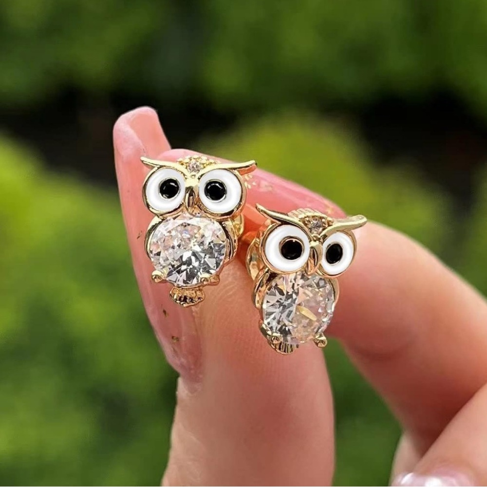 Goldtone Owl Stud Earrings New